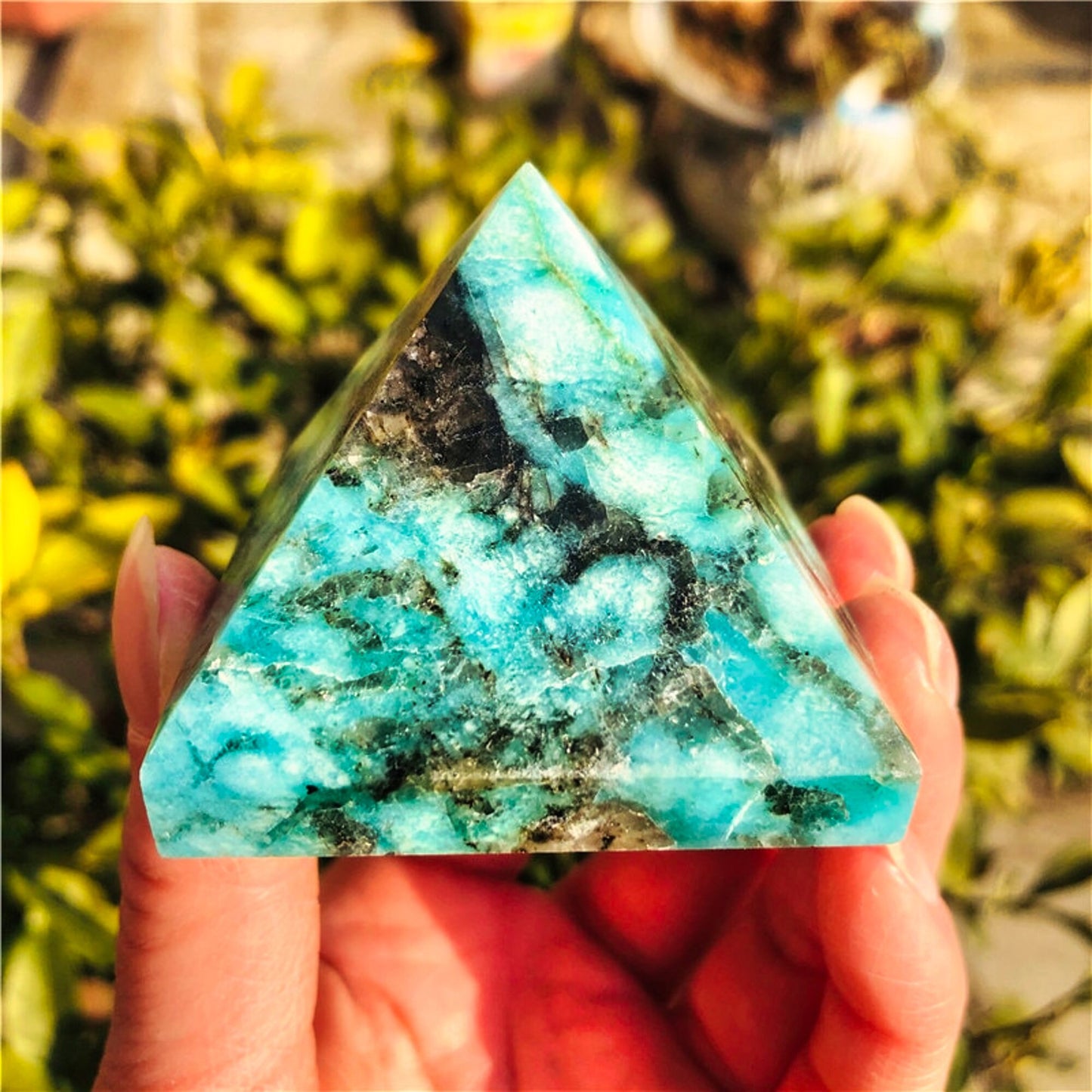 Natural Tianhe Stone Crystal Polished Pyramid Specimen Healing for Home Table Decoration