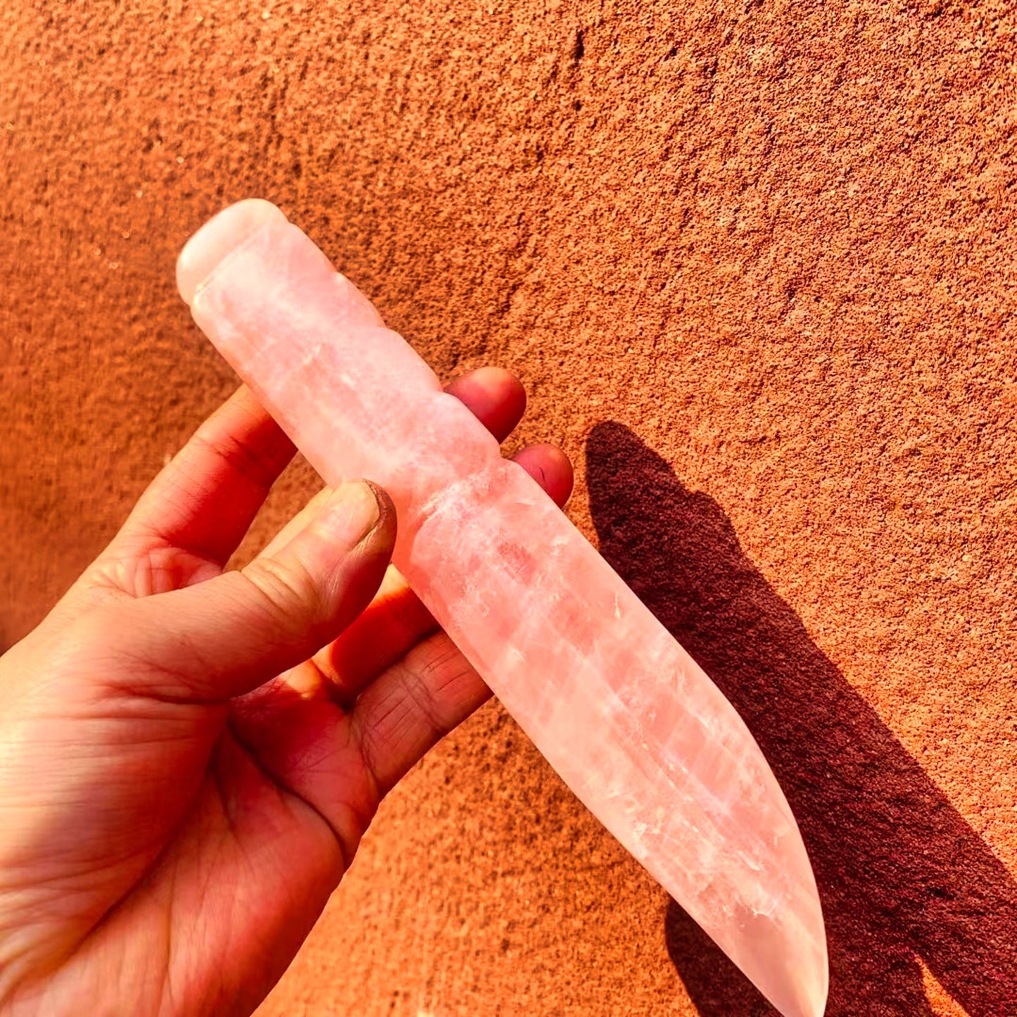 Handmade 150mm Natural Pink Rose Quartz Crystal Dagger for Healing, Protection, and Witchcraft - Men's Gift and Magic Talisman Sword