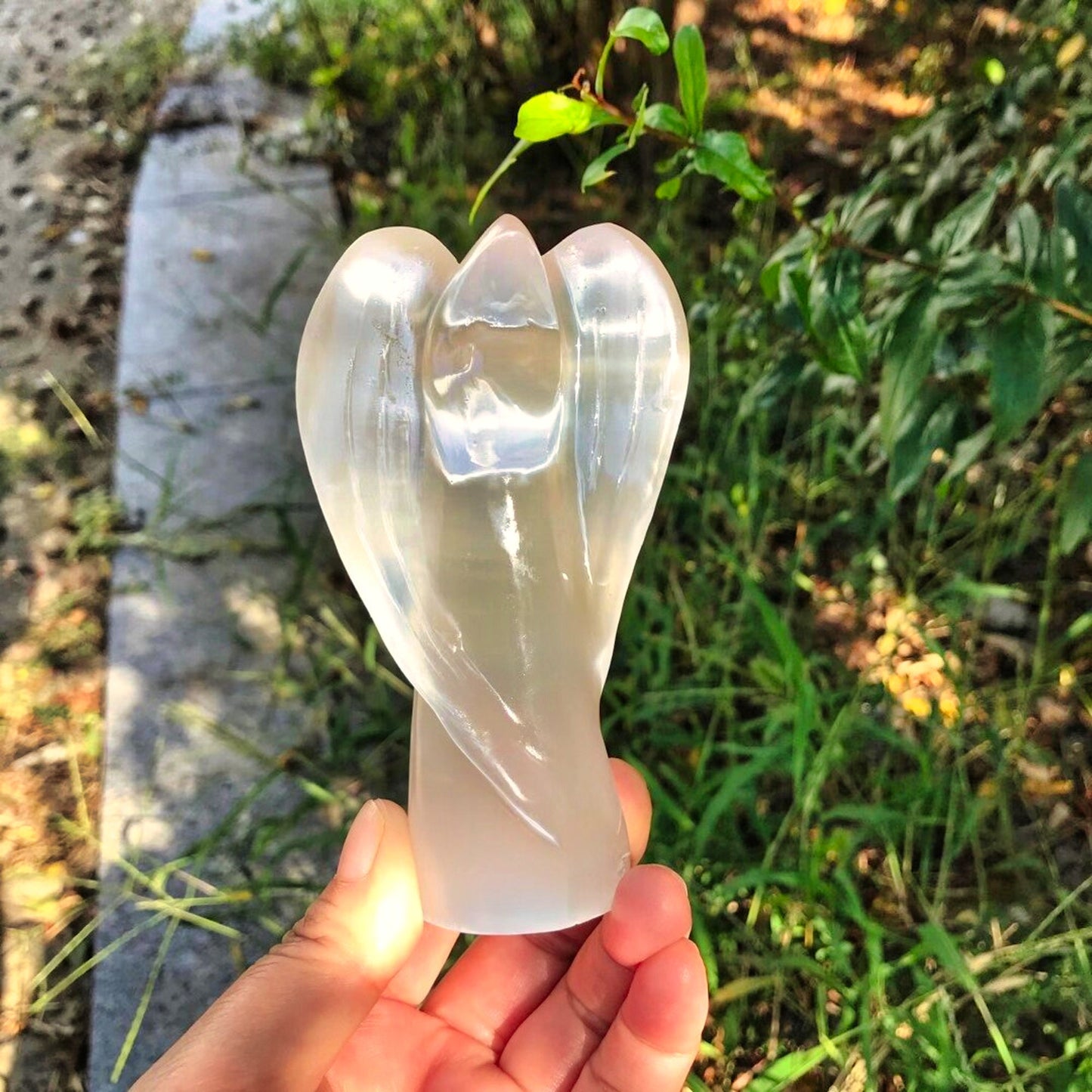 Natural Stone Crystal Carving White Selenite Angel Statue - 1100mm - for Meditation, Spiritual Healing and Chakra Balancing