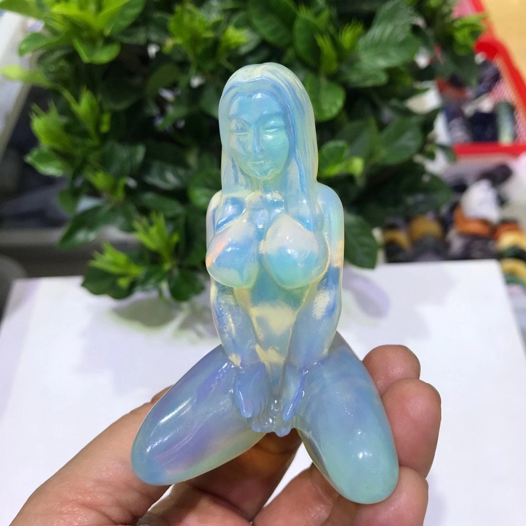 Naked Girl Statue - Opal Reiki Healing Crystal Carved Figurine, Natural White Stone Art