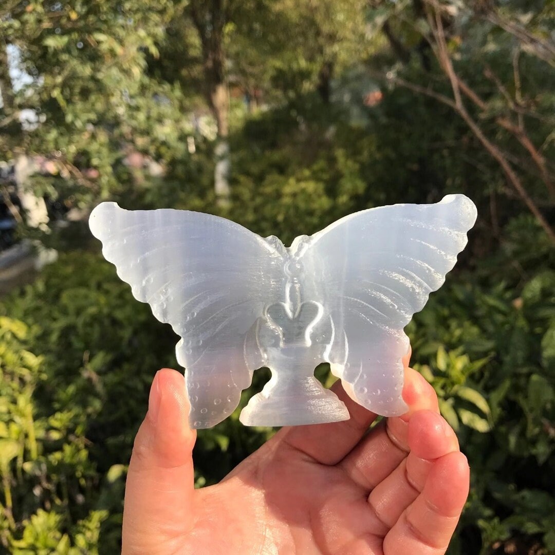 12cm Natural Selenite Crystal Butterfly Animal Specimen - Lucky Feng Shui Home Decor Collection