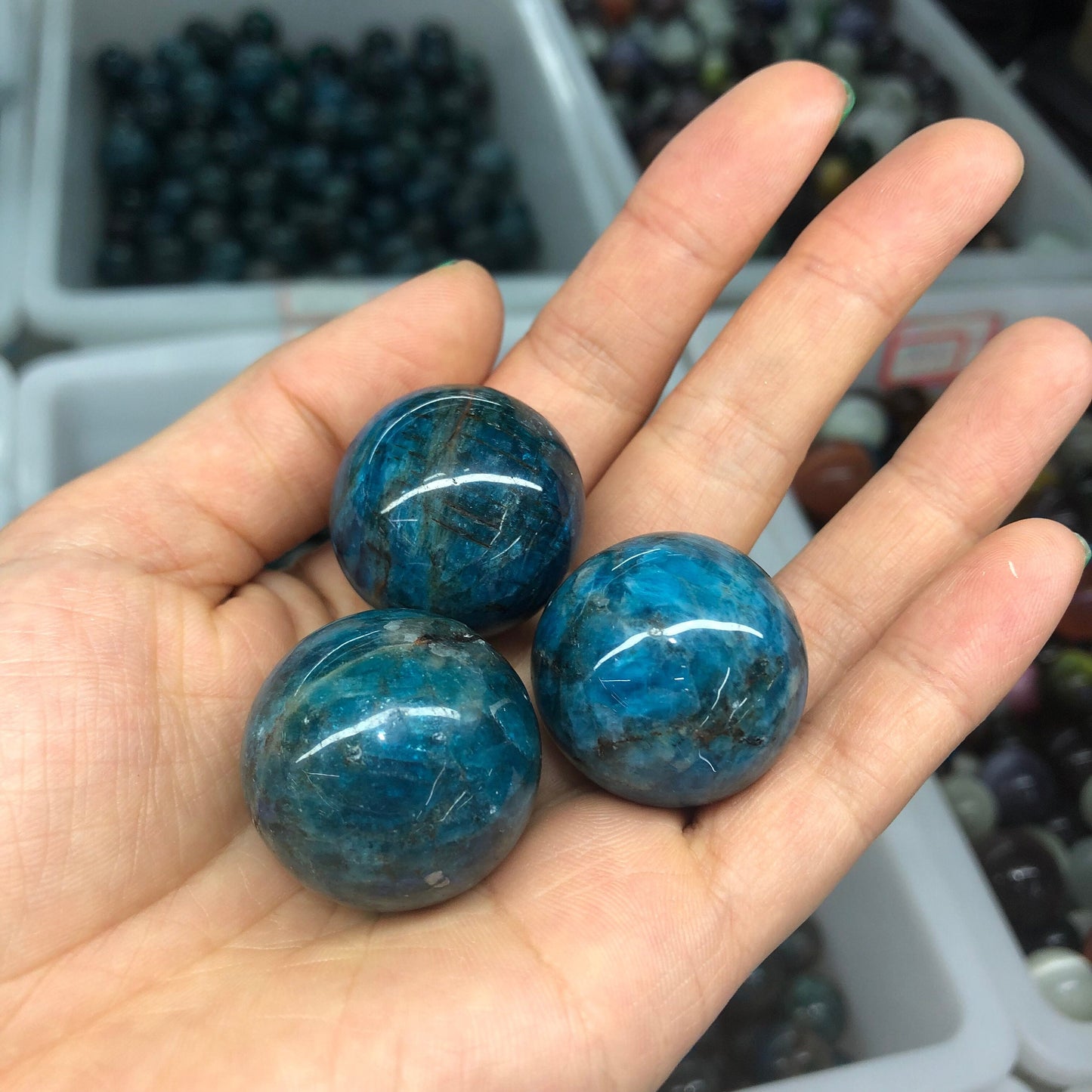 Natural Blue Apatite Stone Quartz Sphere Crystals - Set of 10 for Healing, Reiki, Home Decor and Energy - Perfect Gift Idea