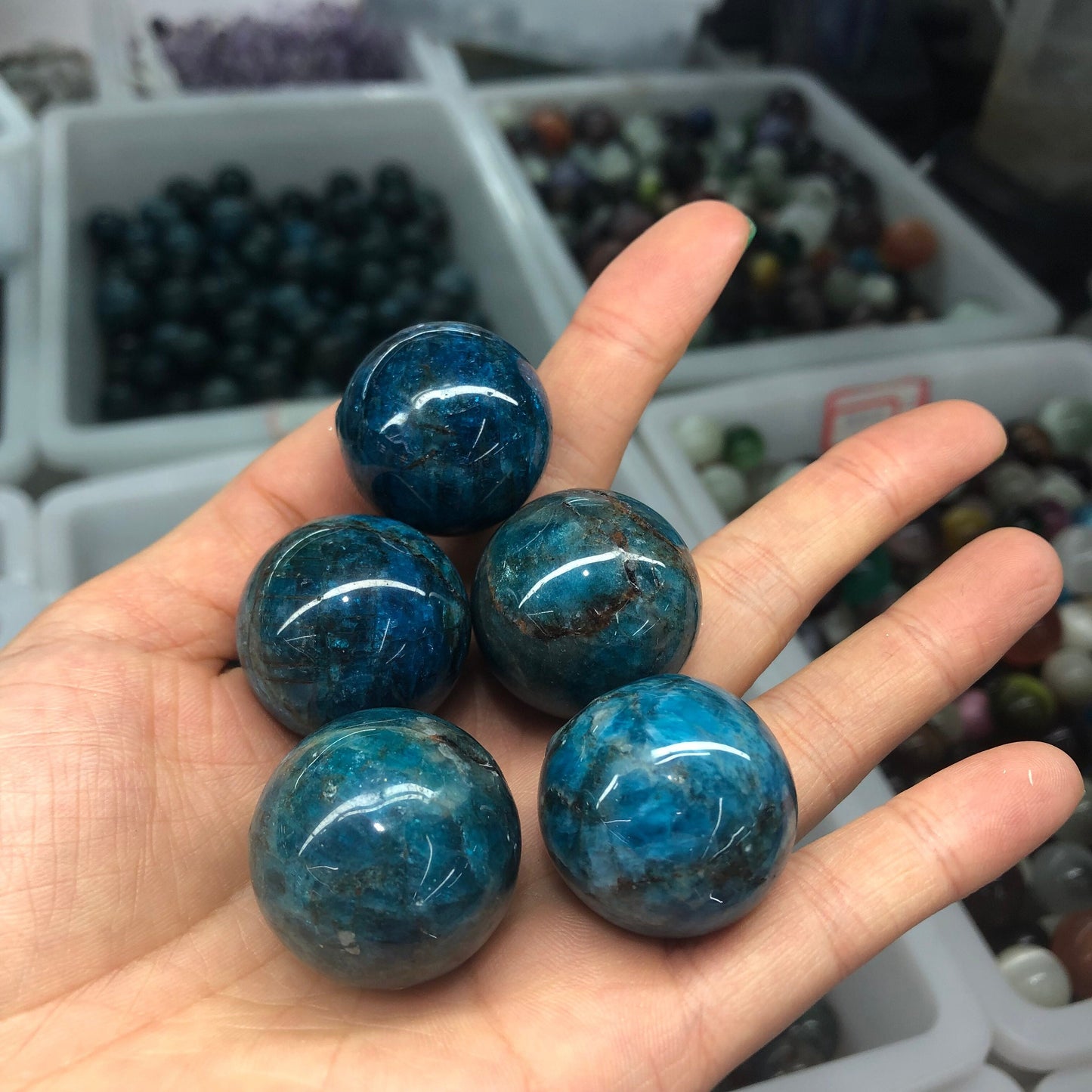 Natural Blue Apatite Stone Quartz Sphere Crystals - Set of 10 for Healing, Reiki, Home Decor and Energy - Perfect Gift Idea