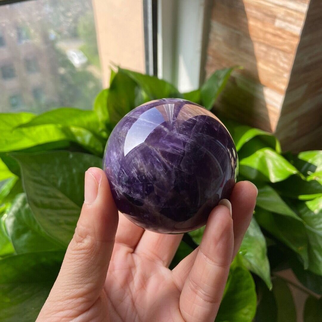Natural Amethyst Sphere Stone - Beautiful Room Decoration and Chakra Healing Crystal