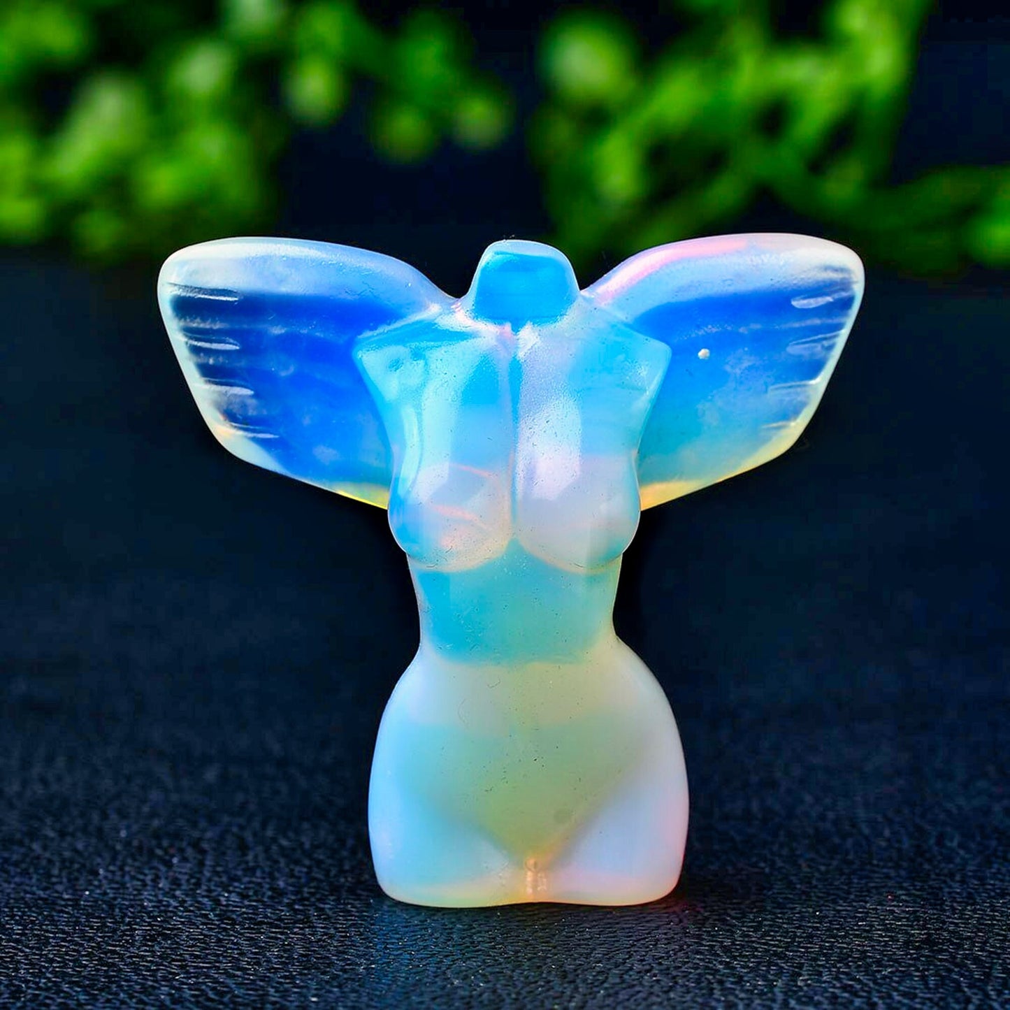 Natural Crystal Wing Model Statue Handmade Opal Female Body Carved Crafts Figurine - Home Ornament Gift