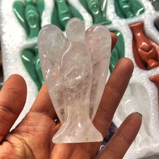 White Crystal Quartz 8cm Guardian Angel Figurine - Colorful Healing Stone for Home Decor and Gifts