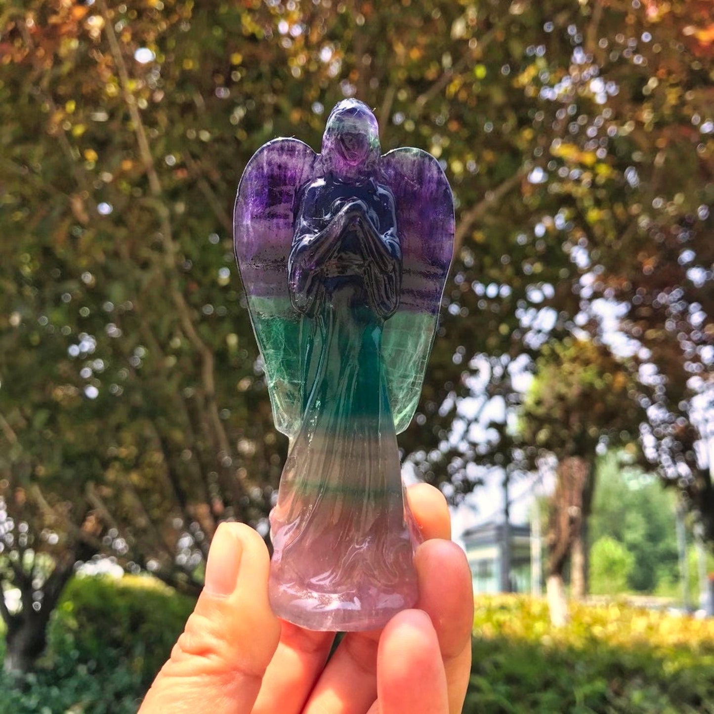 Fluorite Angel Carving Colorful Natural Crystal (1pc)