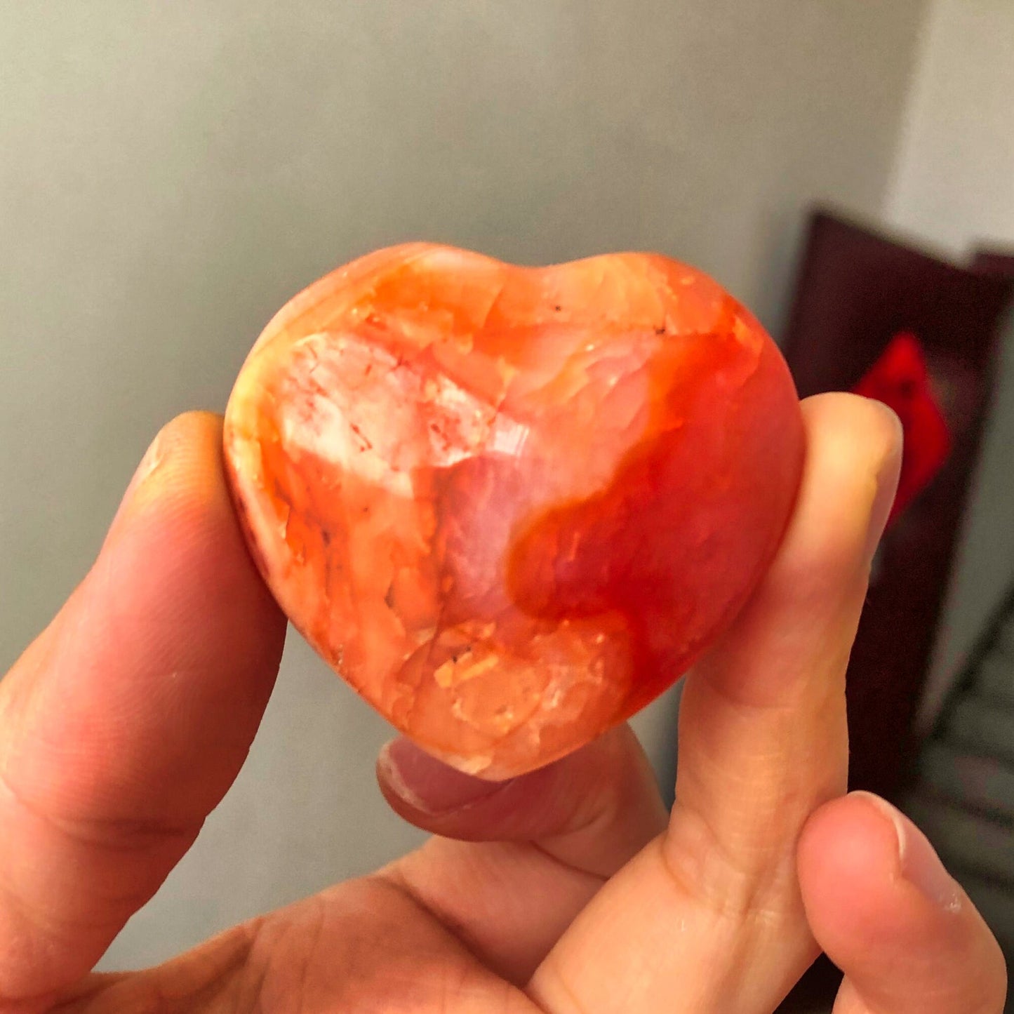 Gorgeous Rare Carnelian Geode Crystal Quartz Agate Heart Polished Specimen - Natural Stones and Minerals (4-5cm)