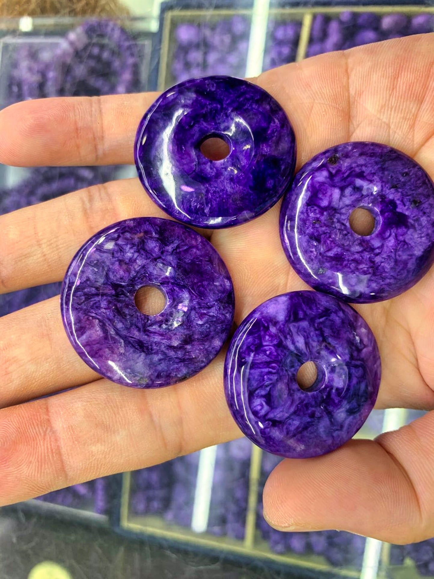 Beautiful 35mm Donut Charoite Beads for Jewelry Making