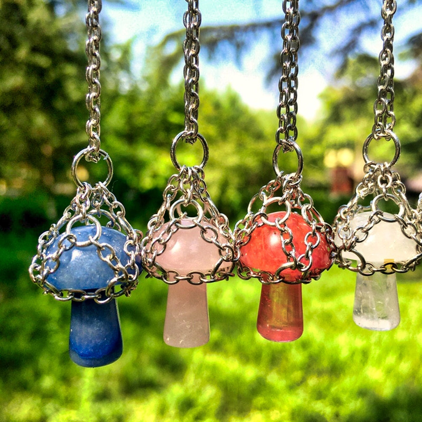 Handmade Natural Stone Crystal Mushroom Necklace for Healing - Wire Wrapped Necklace for Men and Women