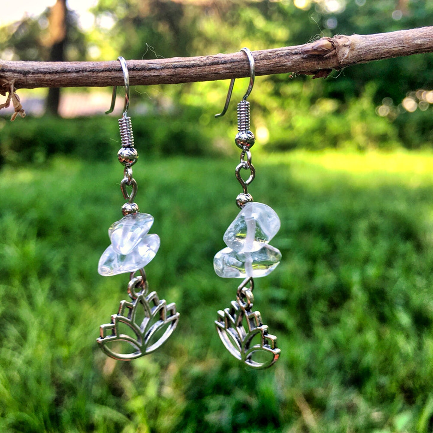 Natural Stone Flower of Life Pendant Earrings for Women - Handmade Geometric Irregular Crystal Yoga Jewelry
