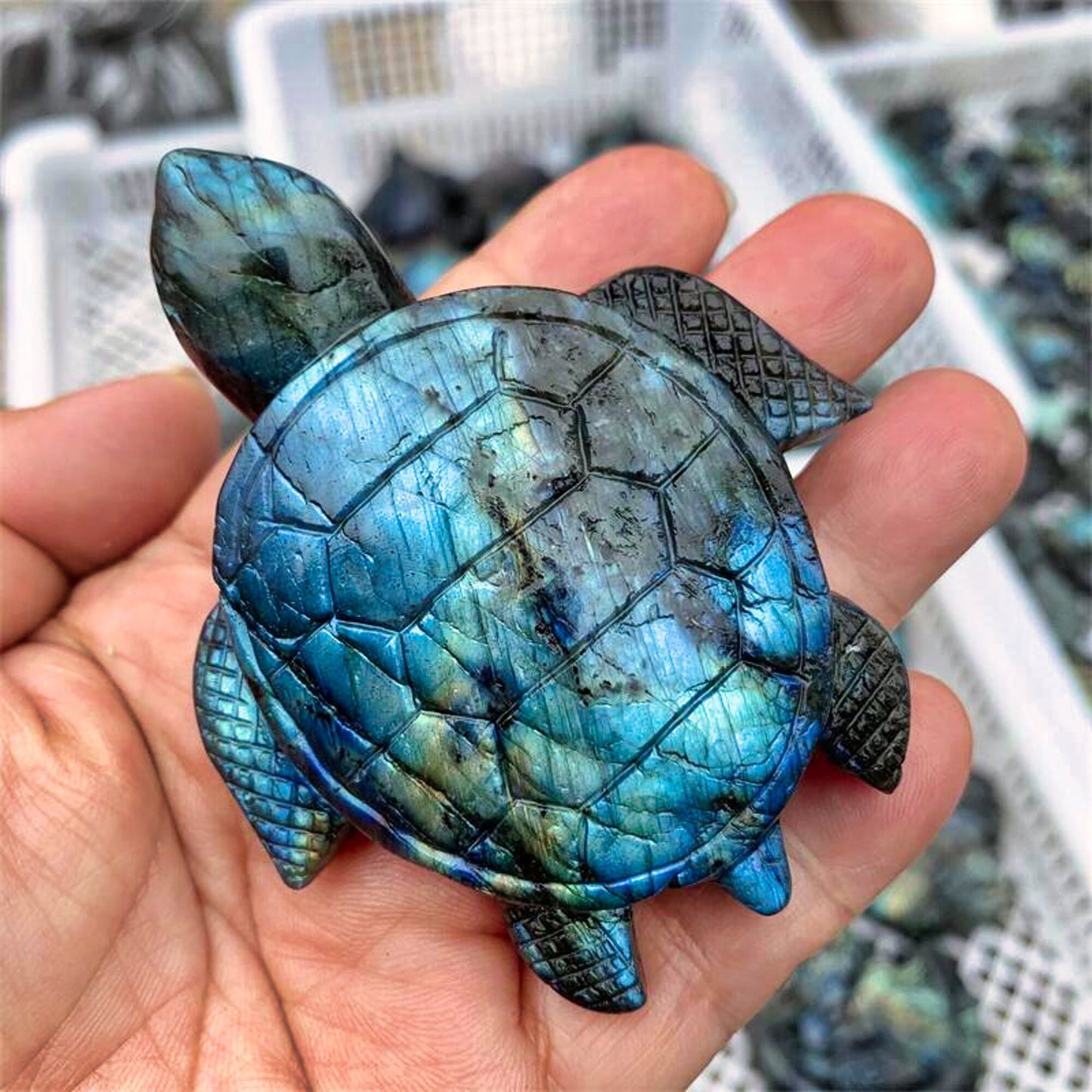 Labradorite Tortoise Quartz Crystal Turtle Figurine - Natural Healing Stone Home Decor Craft