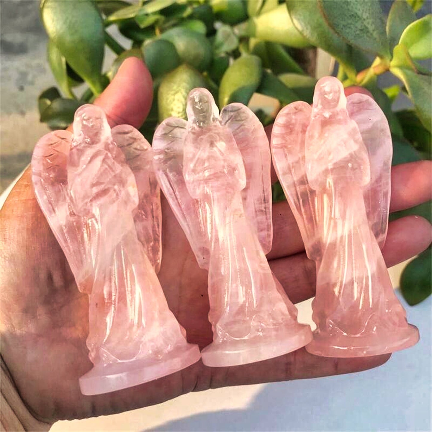 Hand-carved Natural 9cm Pocket Guardian Angel Statue with Crystal Healing Gemstone for Home Decoration, DIY Craft and Christmas Gift (1pc)