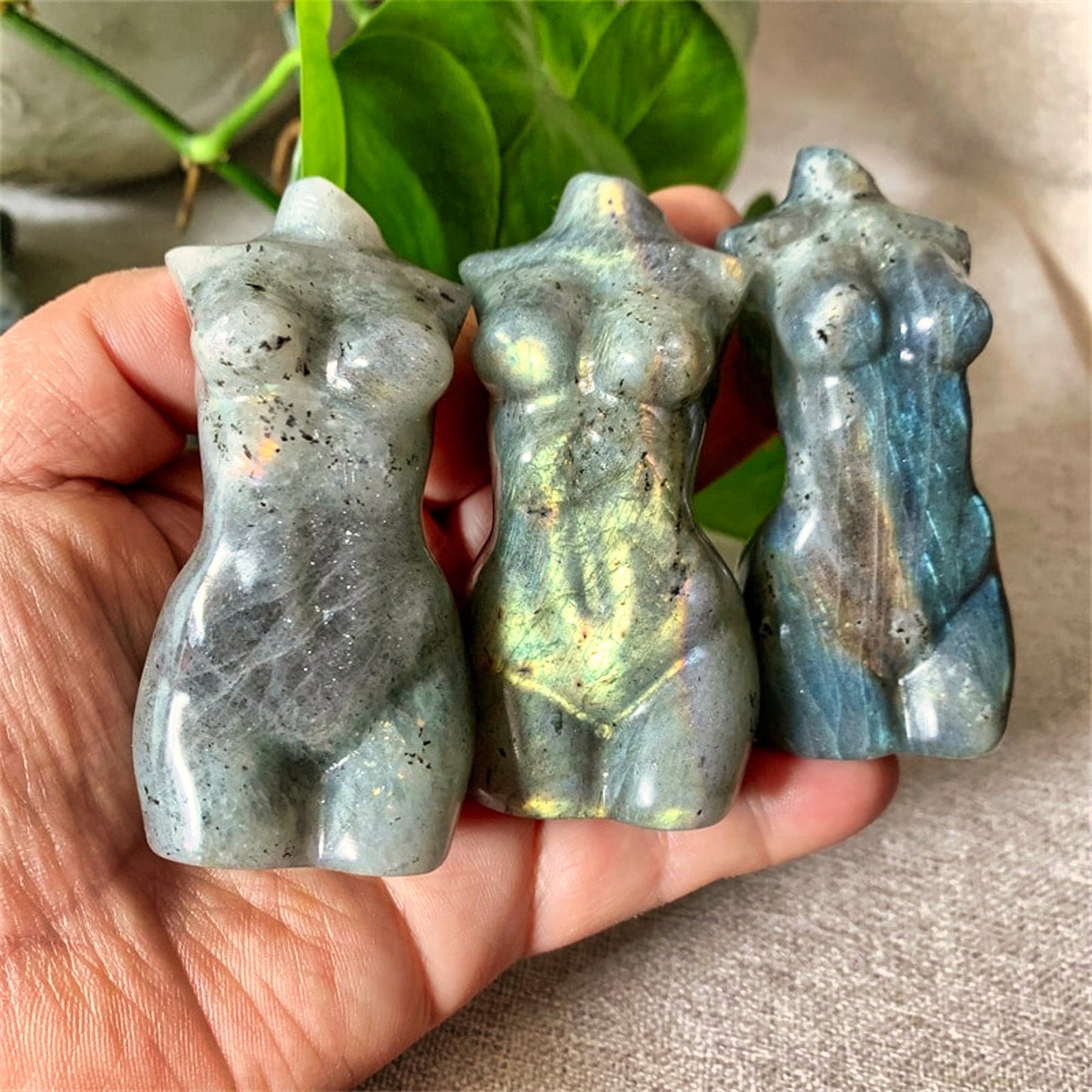 Natural Labradorite Goddess Statue | Crystal Carved Woman Plump Torso Sculpture Decoration Gift