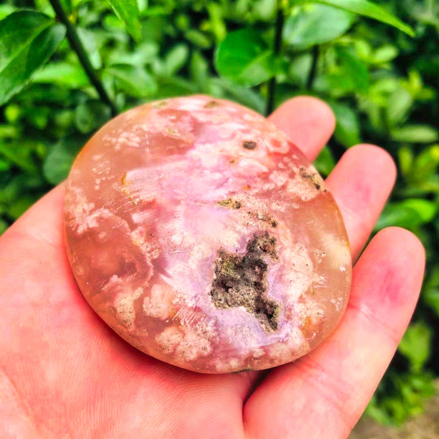Natural Polished Crystal Cherry Blossom Flower Agate Palm Stone for Healing Gifts - 35g-260g (1pc)