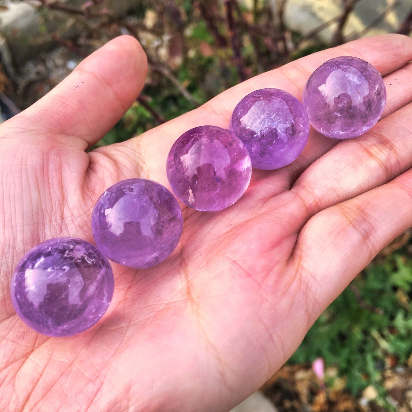 Natural Amethyst Quartz Sphere - Set of 5 | Healing Purple Crystal Balls