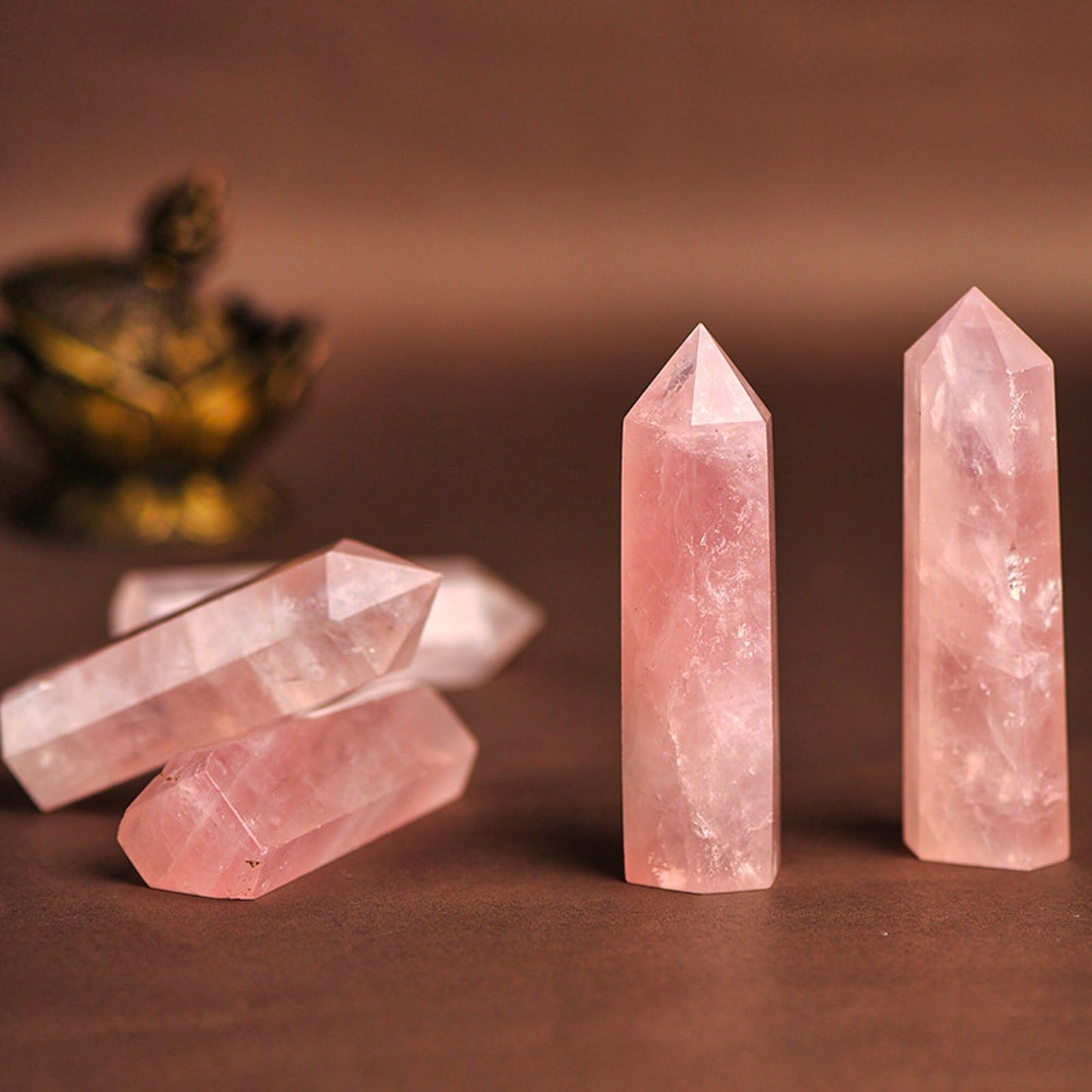 Natural Rose Quartz Crystal Wand Point - Healing Mineral Stone for DIY Home Decor and Treatment