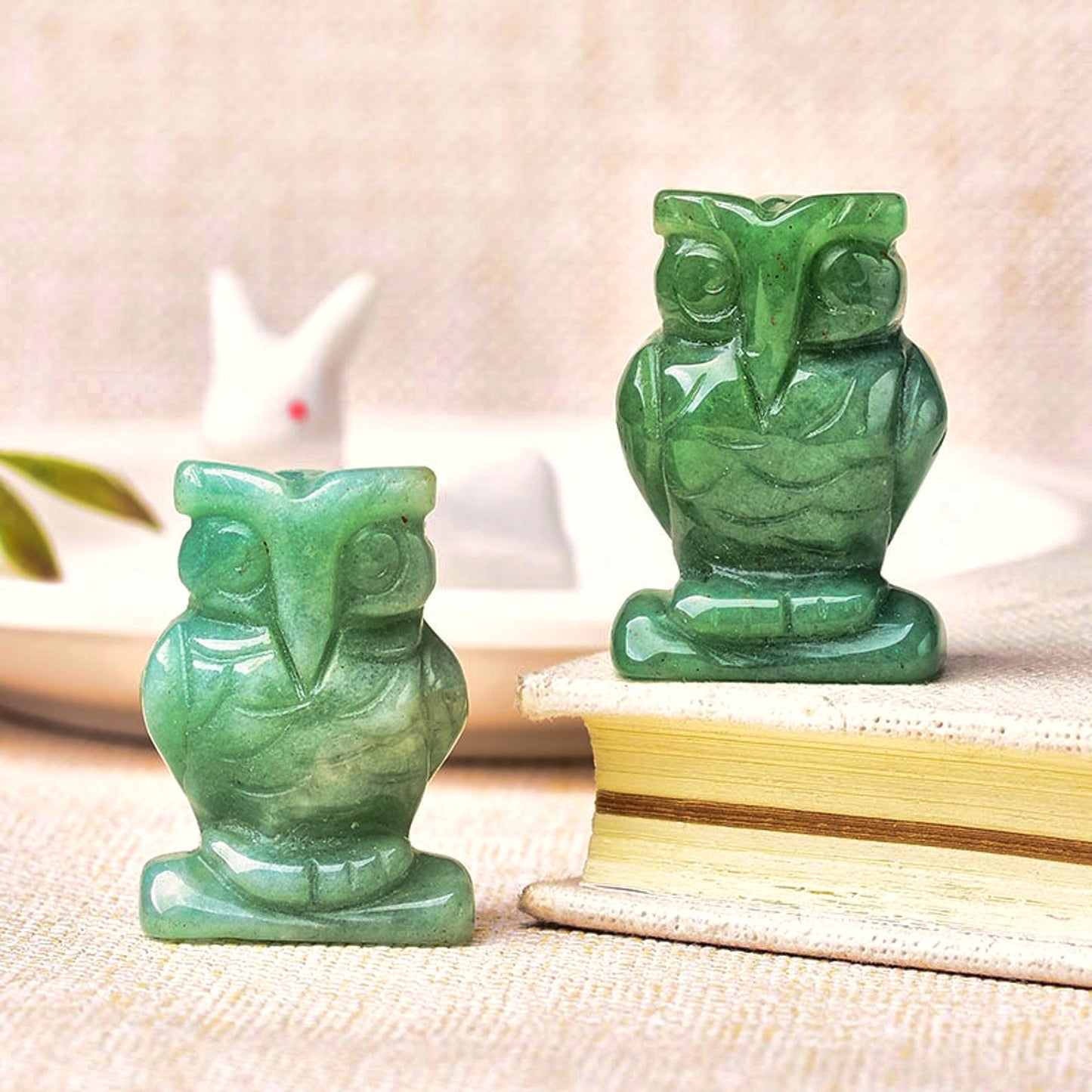 Natural Stone Carved Owl Animal Ornaments for Home Decoration - Aventurine Unakite Crystal Quartz Handmade Figurine Craft