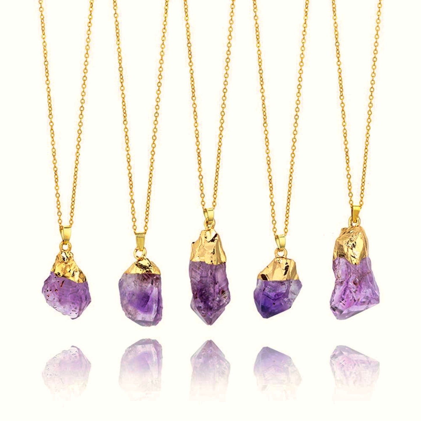 Natural Amethyst Gemstone Pendant with Long Chain - Healing Crystal Point Necklace and Home Decor in Purple