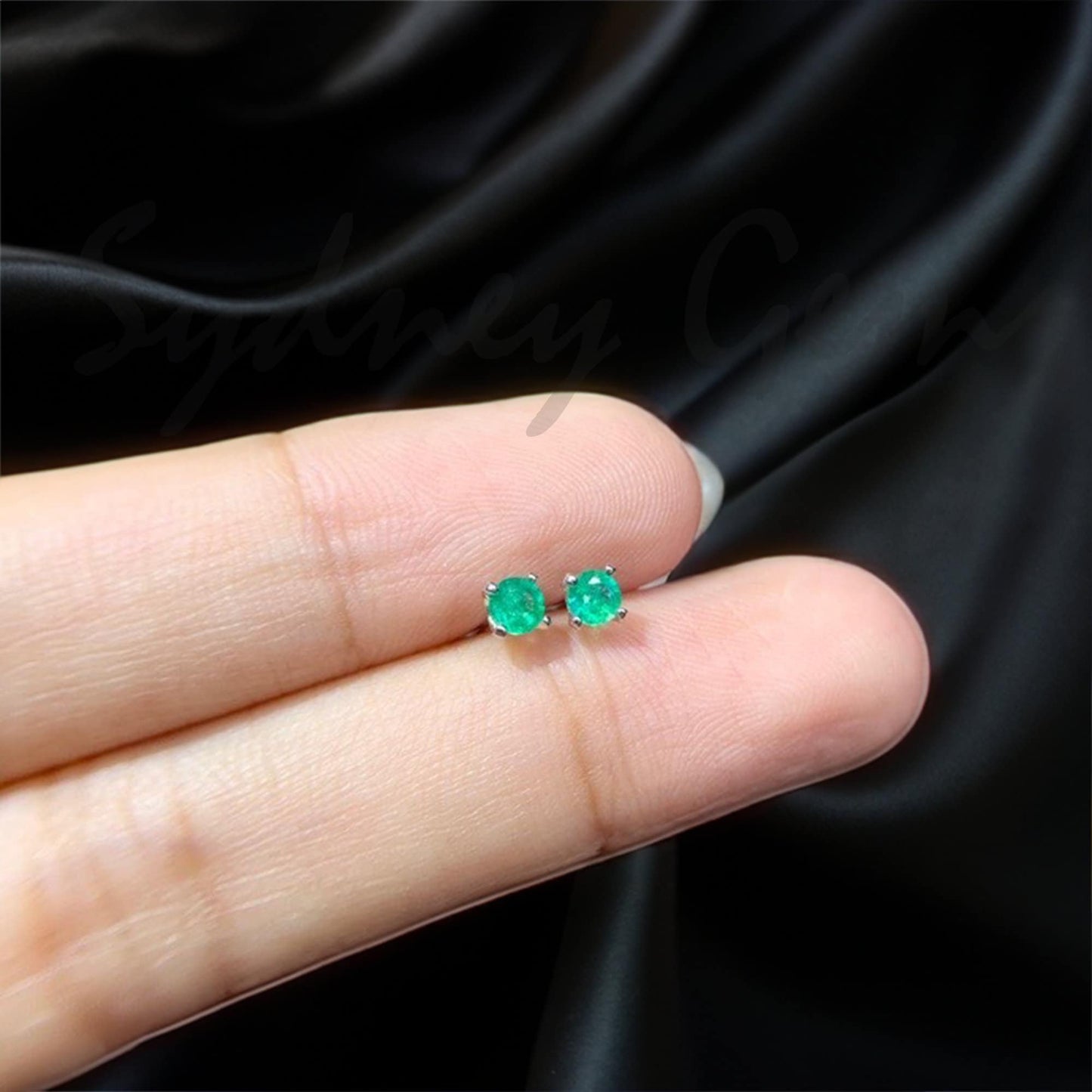 Natural 3MM Emerald Stud Earrings, Granny Green Gemstone, Handcrafted S925 Sterling Silver, Elegant Jewelry Gift for Women